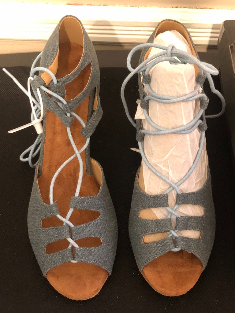 Danceandsway Denim Blue Lace Up Open Toe Dance Heels Shoes Sz 11 Eu 43 — image 3 of 7